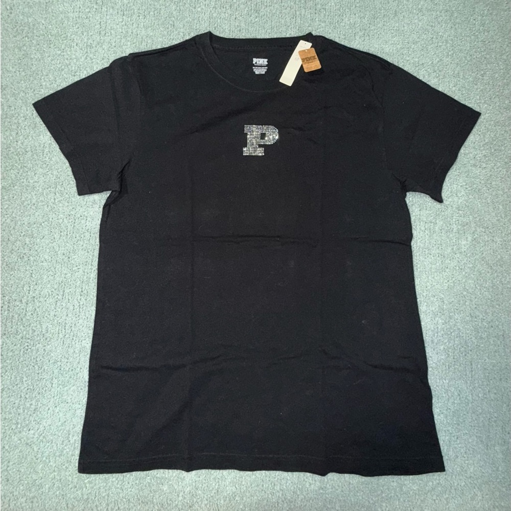 PINK Victoria's Secret Black Tee with Sparkling Logo